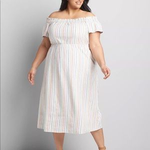 Lane Bryant pastel stripe off the shoulder dress